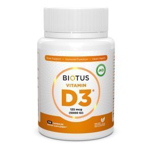 D3-vitamiin, D3-vitamiin, Biotus, 5000 RÜ, 100 kapslit